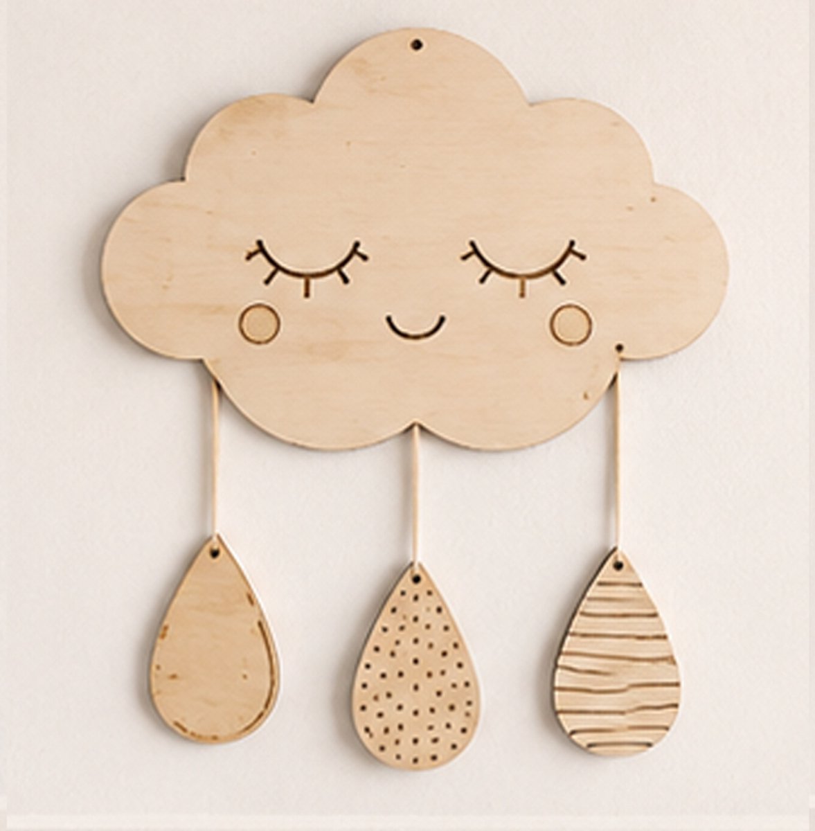 Houten Wolk Wanddecoratie Babykamer | Boho Kinderkamer Decoratie | Nursery Decor | Baby Room Wall Decoration | Houten Regendruppels