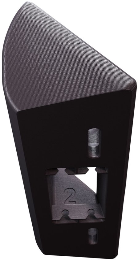 Zwarte deurbel hoekbeugel met schuine zijde, een uitsparing en markering '2'.