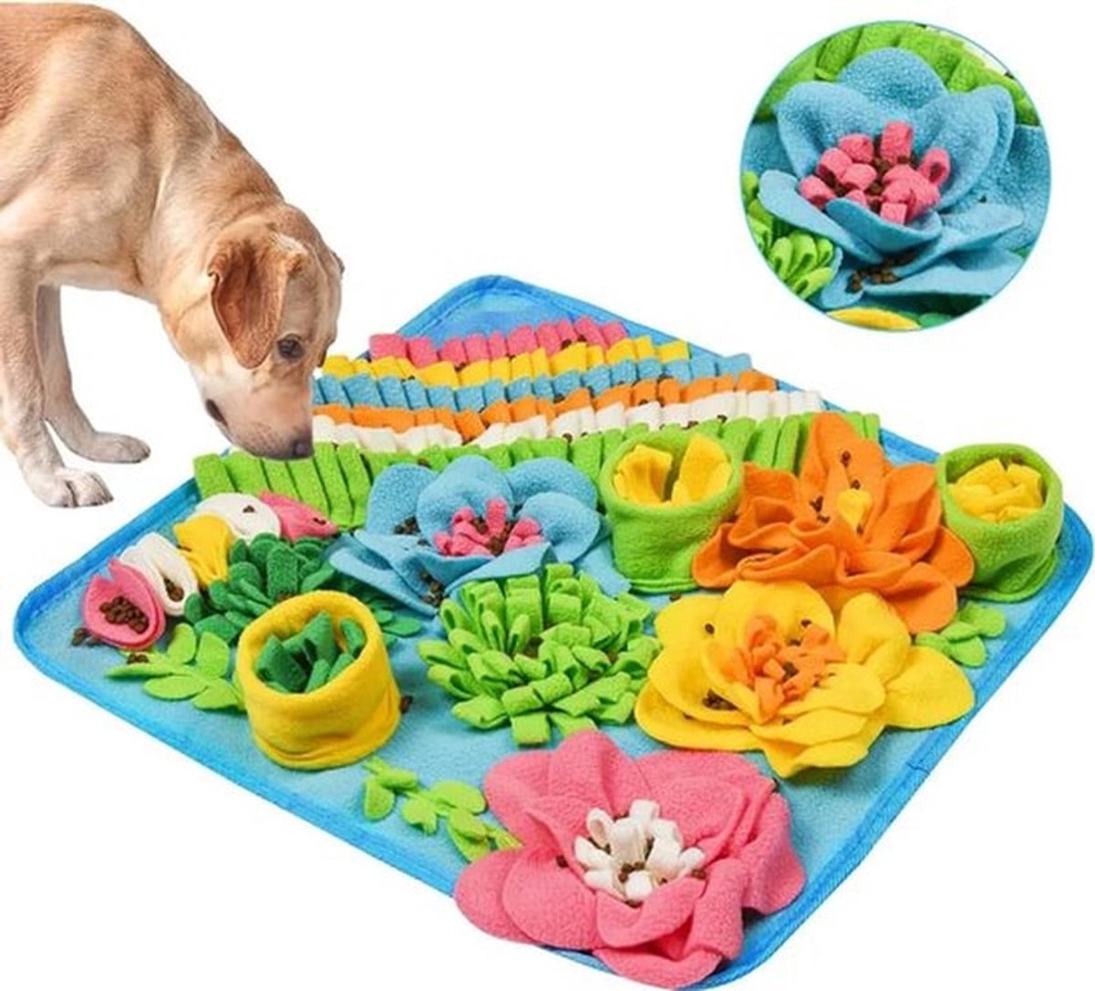 Blauwe snuffelmat van 50 x 50 cm, voerzoekmat, trainingsmat voor honden, interactief speelgoed, antislip, wasbaar, geschikt voor alle trainingsbehoeften van honden.