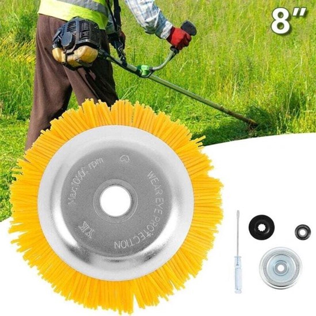 Onkruidverwijderingskop, roterende nylon borstel, ronde borstelriem geschikt voor bosmaaiers geschikt geschikt voor 4 bevestigingsaccessoires, onkruidverwijderingsborstelkop geschikt voor tuin- en straatbosmaaiers.