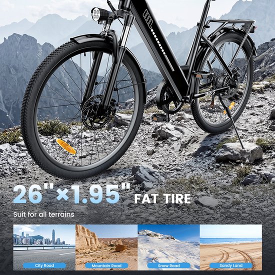 iScooter UcityS Volwassen elektrische fiets - 36V13Ah Accu - 26 inch - Max. snelheid 25 km/u - 80km actieradius - zwart — afbeelding 4