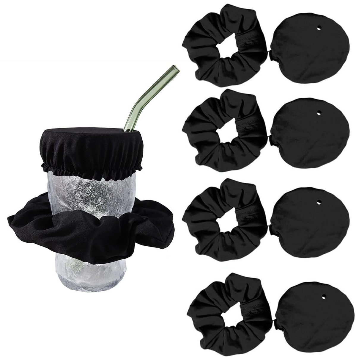 Set van 4 drinkdoppen - Drinkdoppen met trekkoord - Drinkdoppen - Drinkdoppen - Universele zachte deksels - Sluitdoppen - Prikbestendige drinkdoppen - Geschikt voor bars en buiten - Zwart - 12*12cm