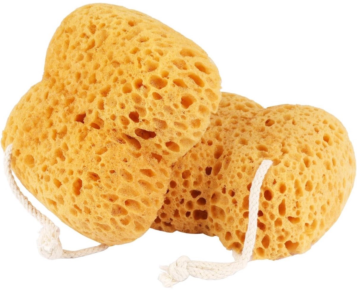 GELLDG Natuurlijke badspons - Set van 2 - Unisex - Lichaamsspons - Diep reinigende en exfoliërende badspons - Ultrazacht - Geschikt voor de gevoelige en droge huid - Geel