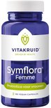 Blauwe pot met witte dop, met logo, Vitakruid, Symflora Femme, Probiotica voor vrouwen, 90 vegan capsules.