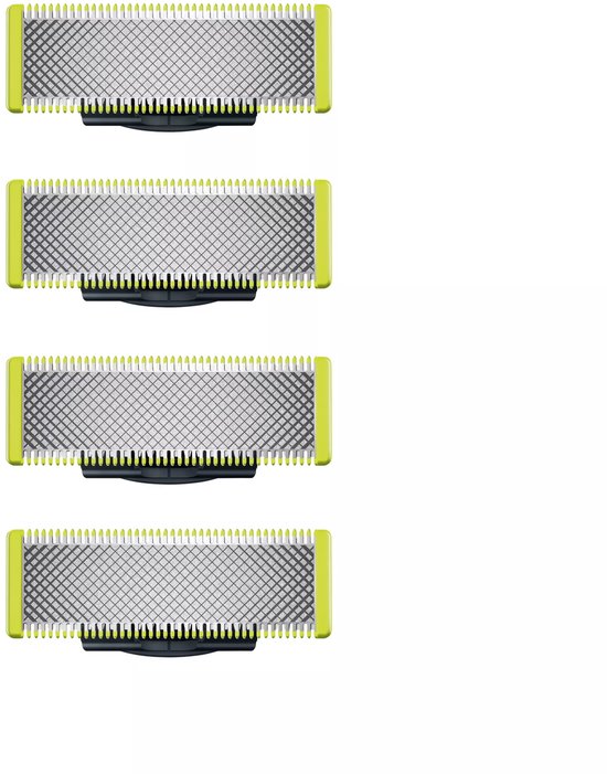 Quatre têtes de rasage avec grille argentée et bordure jaune.