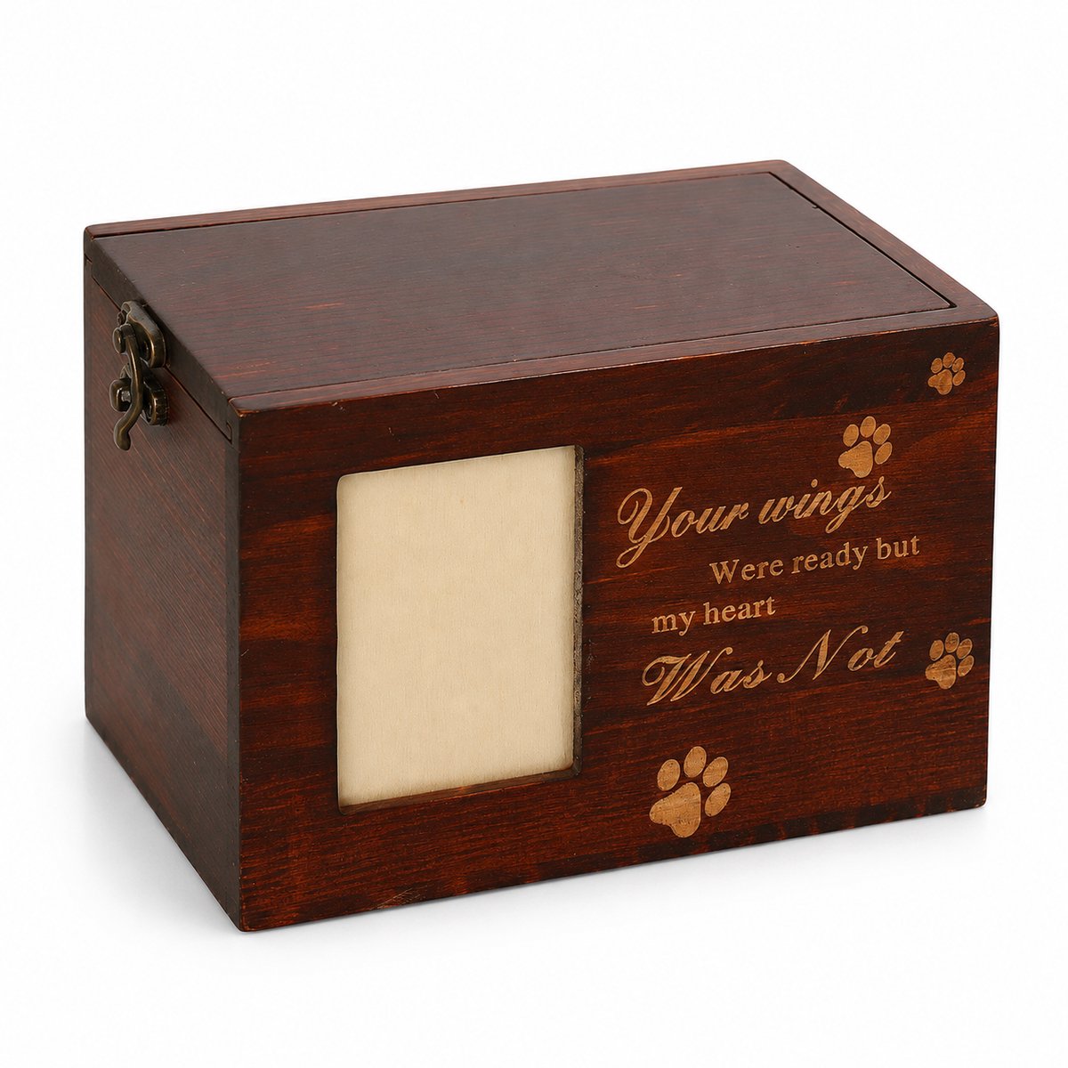Gloovon® Dierenurn met Fotolijst - Houten Gedenkdoos Hond & Kat - Zachte Binnenbekleding & Metalen Sluiting - 16x11x11 cm
