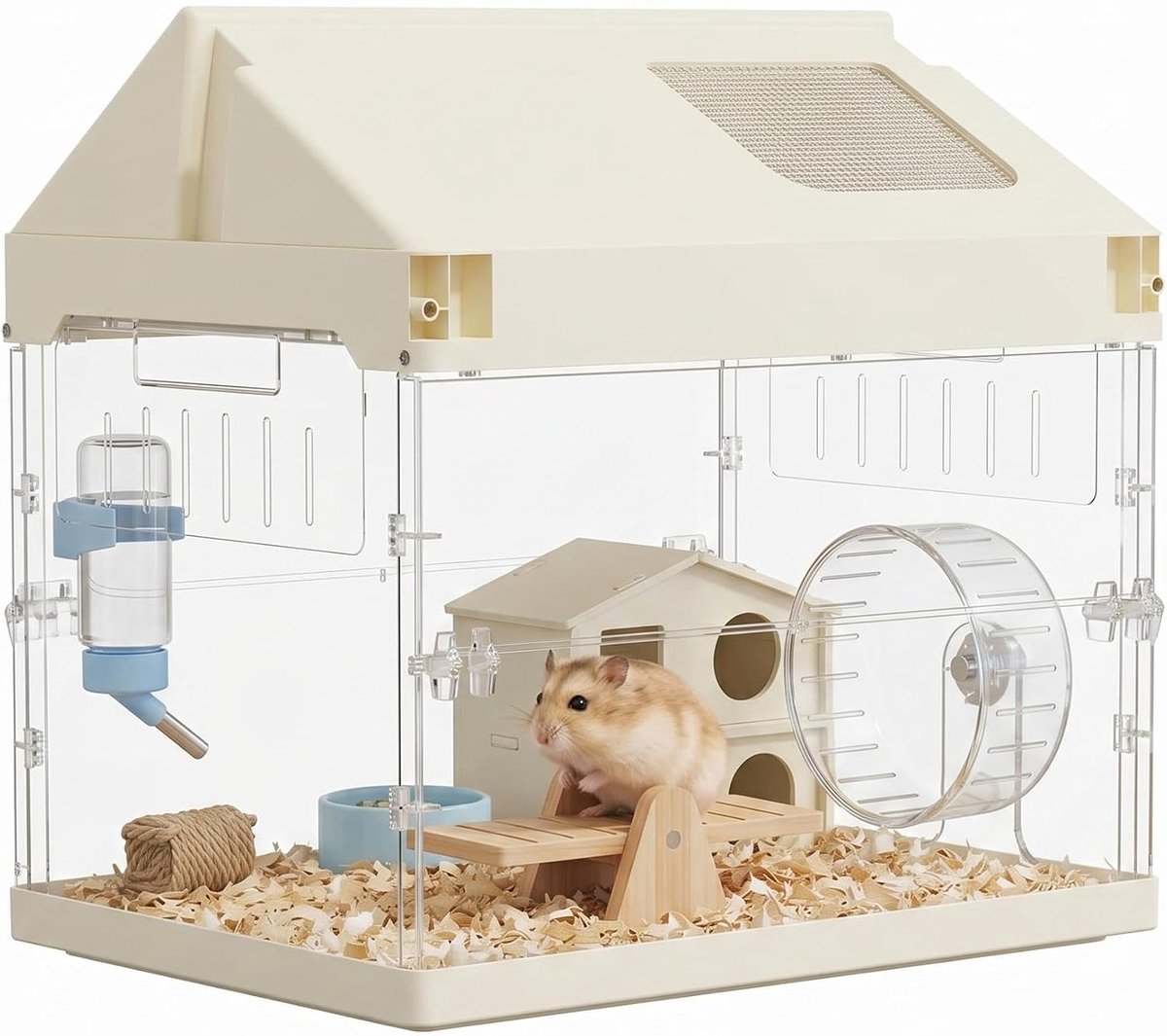 7-in-1 startpakket voor hamsterkooien met accessoires – Acrylkooi voor hamsters, muizen, chinchilla’s en egels – Draagbare, opvouwbare dierenkooi