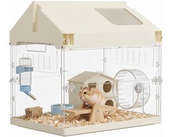7-in-1 startpakket voor hamsterkooien met accessoires – Acrylkooi voor hamsters, muizen, chinchilla’s en egels – Draagbare, opvouwbare dierenkooi