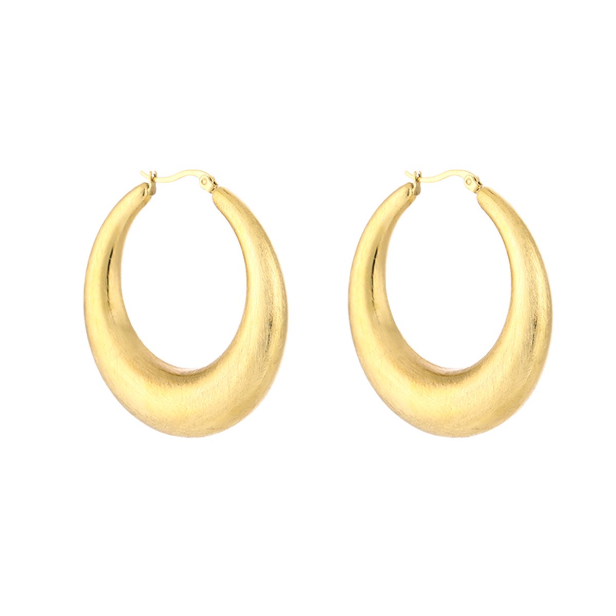 Stainless Steel Brushed Chunky Hoops – Luxe Geborstelde Oorringen 5 cm – RVS - Goud