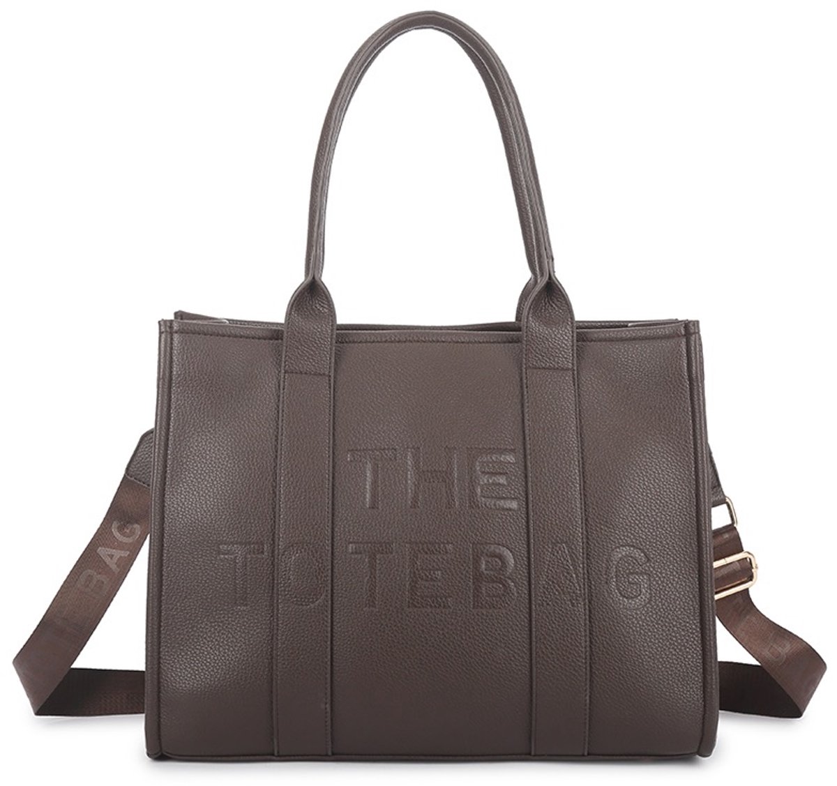 Damestas The Tote Bag XL – Koffie/bruin – 40 x 30,5 x 18 cm – PU-leer - Schooltas, Laptoptas & Schoudertas – Rits – Meerdere Vakken – Luxe Voering