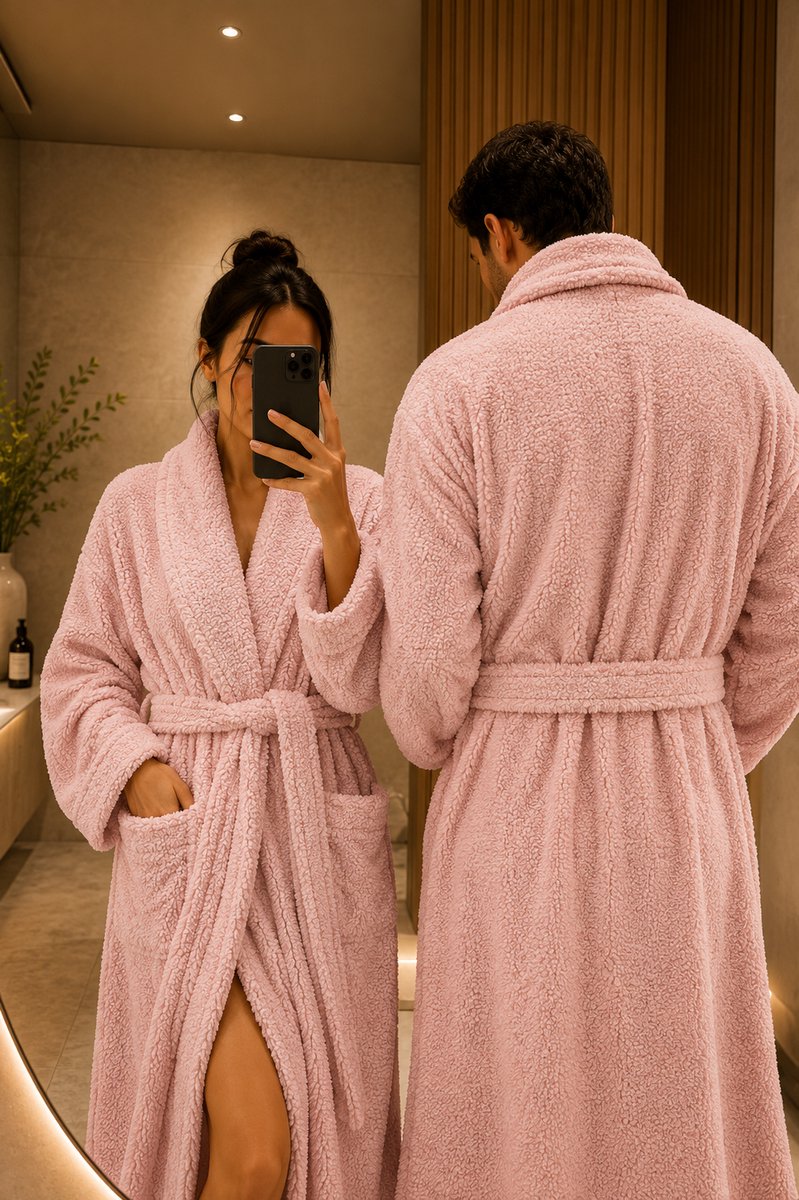The Linen Room Badjas Set voor Koppels – 2 Badjassen 450 GSM – 100% Katoen – Hotelkwaliteit – Unisex – Oudroze-XXL