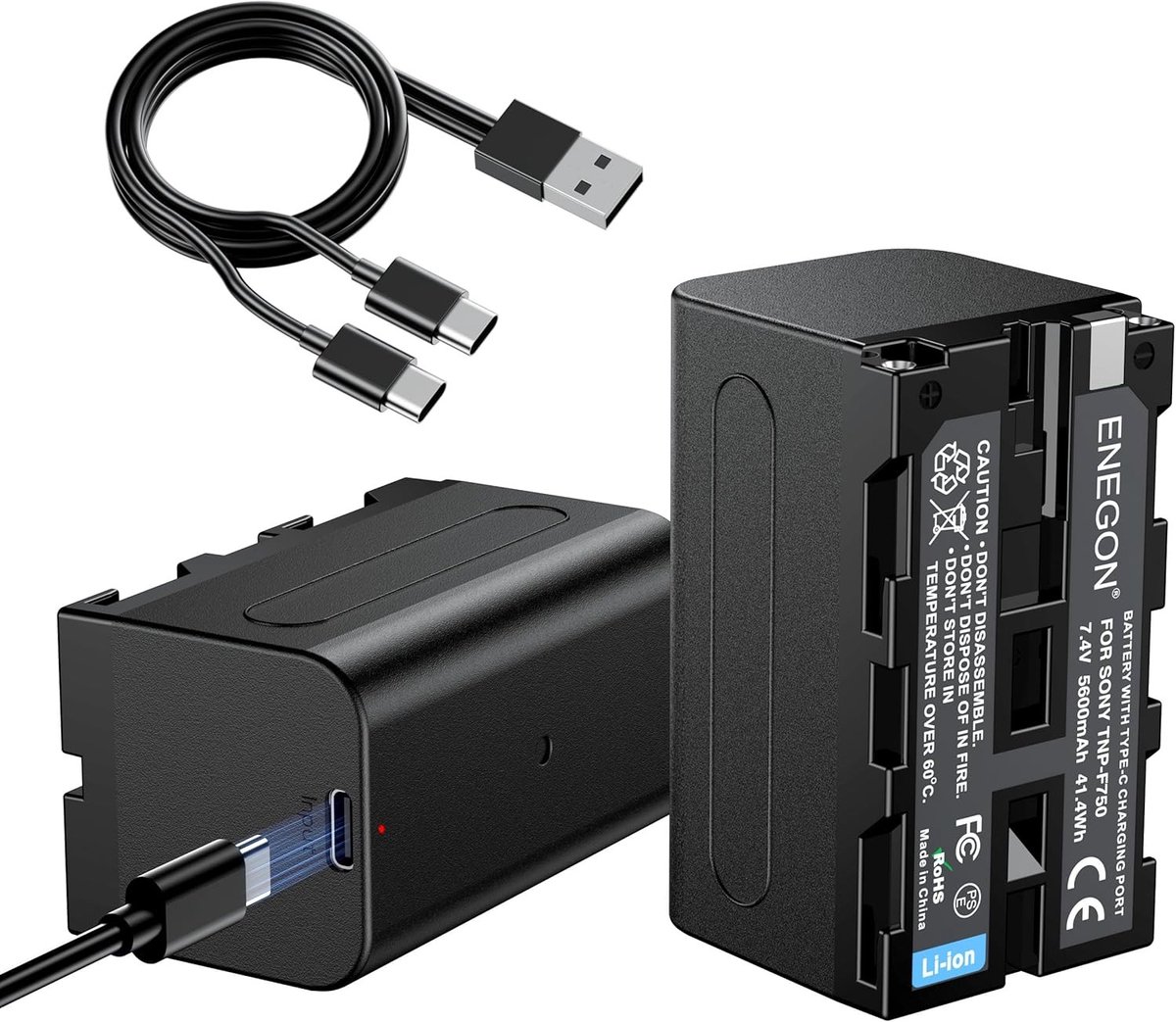 Oplaadbare Vervangende Batterijen 5600mAh voor NP-F750, Geschikt voor Sony CCD-TRV815, DCR-TRV9 en Meer, Dubbelpakket met USB-C Oplaadfunctie