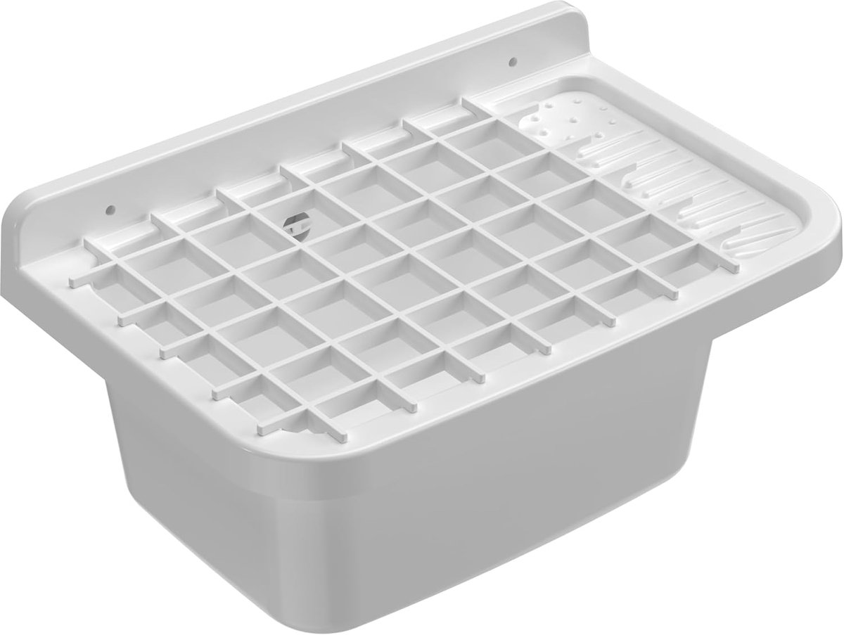 SnelShoppen - PP Resin Wandmontage Bowl met Rooster en Sifon - 50L x 35D x 24H cm - Wit - Voor Wasserij, Garage, Buiten - Bestand tegen Zuren