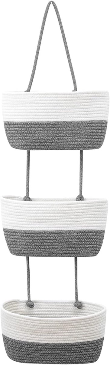 SnelShoppen - Hanging Organiser - Wandorganizer met 3 niveaus - Premium Linnen Organizer - Geweven Katoenen Hangende Tas - Opbergtas voor Slaapkamer,