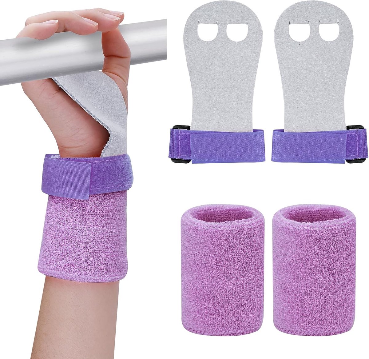 SnelShoppen - Gymnastiek Grip Pads met Polsbandjes voor Kinderen, Crossfit Training, Leer Trainingshandschoenen en Polssteunen, Fitness Set voor Meisj