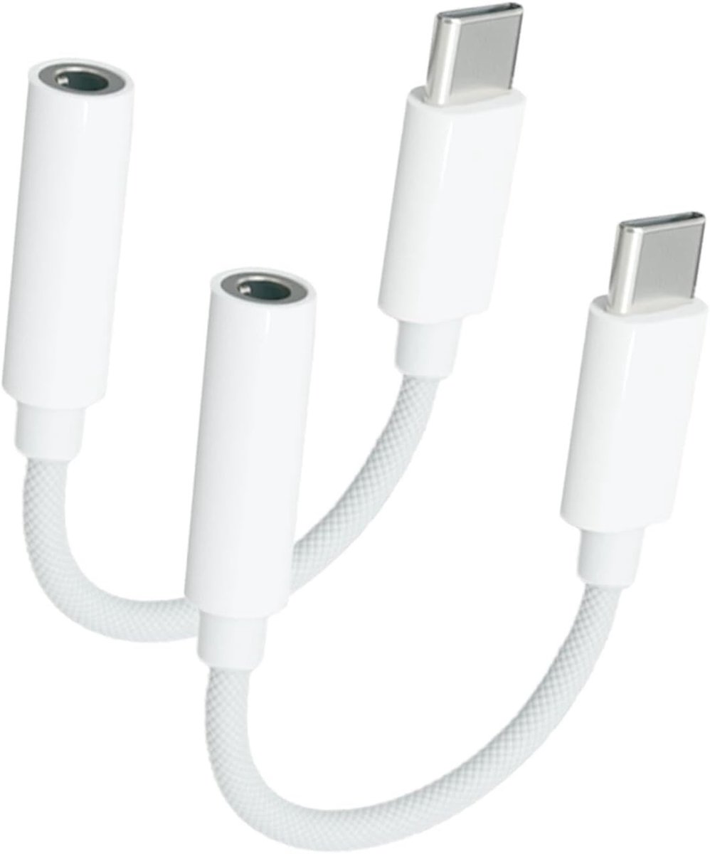 USB C naar 3.5mm Jack Adapter, Geschikt voor iPhone en Samsung, 2 Stuks, Hoge Geluidskwaliteit en Duurzaam Ontwerp