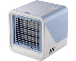 Luchtkoeler - Mobiele airco zonder afvoerslang, mini-luchtkoeler met waterkoeling, stille USB-C-ventilator, 4 snelheden, draagbare luchtkoeler voor slaapkamer, kantoor en auto, tafelventilator, compact（blauw）