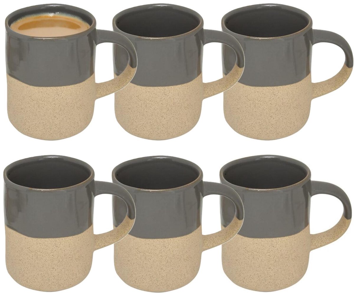 Secret de Gourmet koffie kopjes - Ancient Cairo - 6x stuks - grijs/beige - 340 ml - mokken - keramiek - met stijlvol decoratie motief