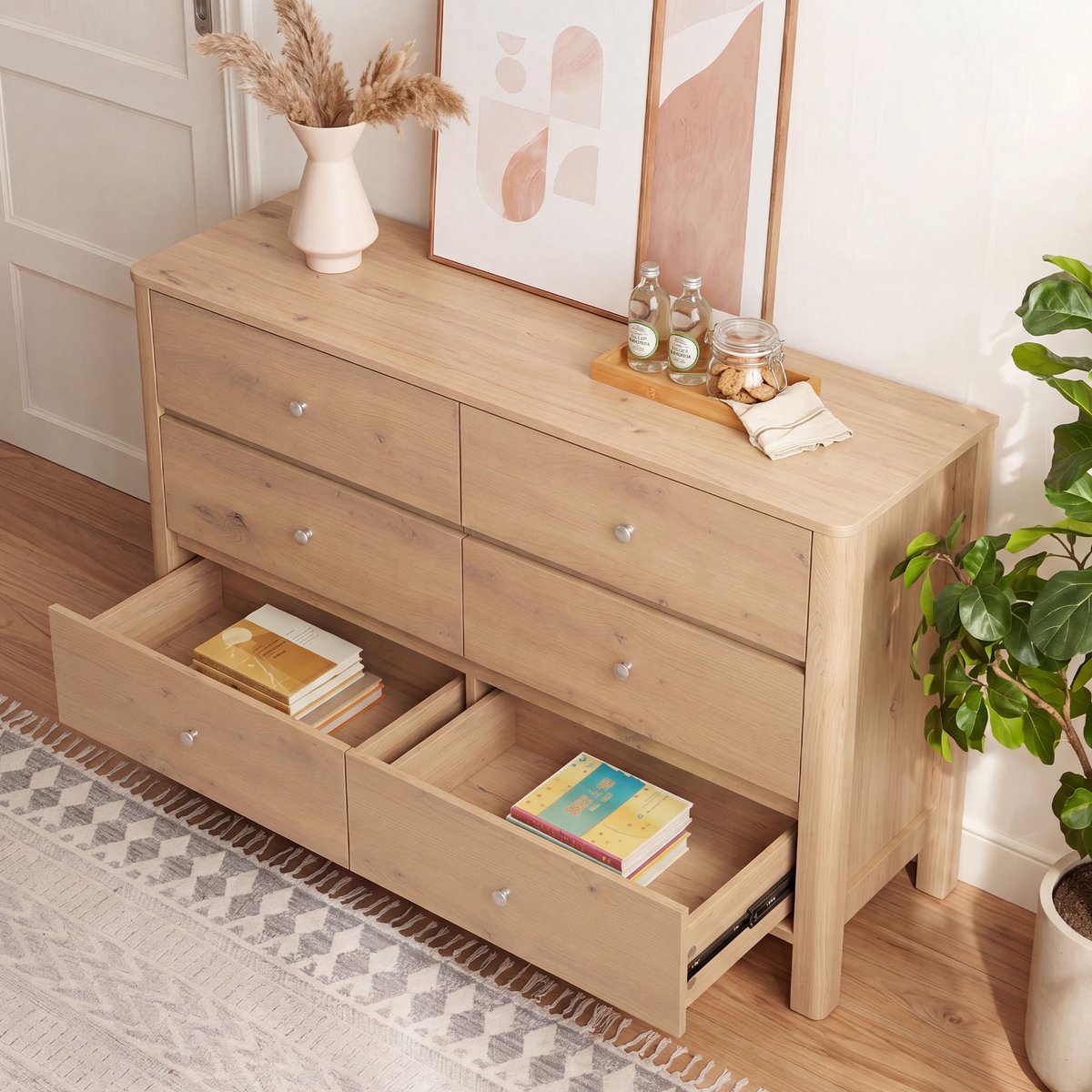 Ladekast 120x40x80 cm - Dressoir Met 6 Laden Opbergkast Voor Woonkamer En Slaapkamer