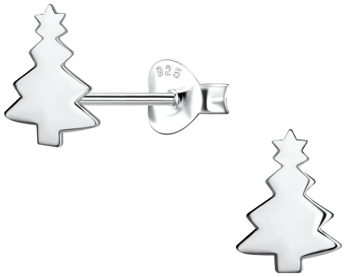 Joy|S - Zilveren kerst oorbellen - kerstboom - egaal - 6 x 8 mm - sterling zilver 925 - oorknoppen