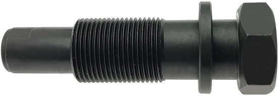 Zwarte kettingspanner met schroefdraad en een ring direct op de as.