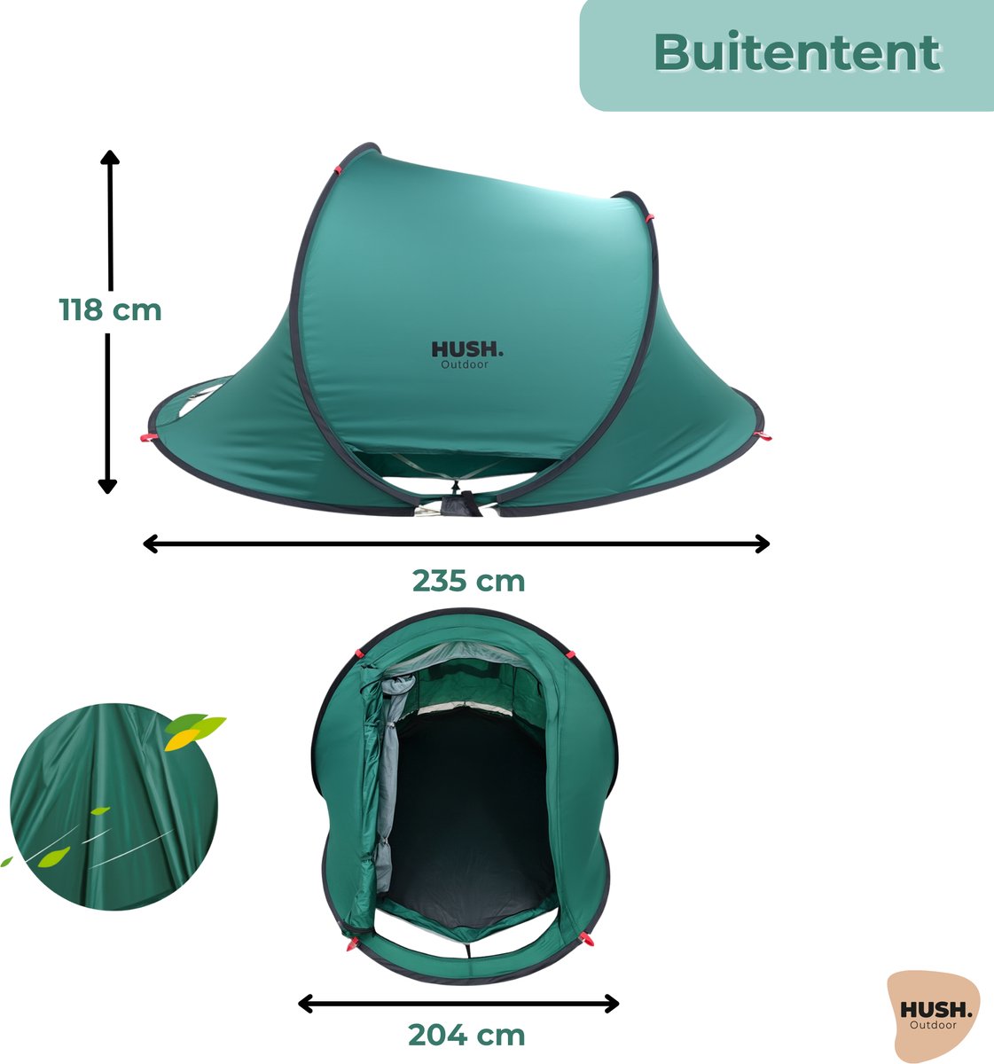 HUSH Outdoor campingtent 2 tot 3 personen groen thumbnail 2