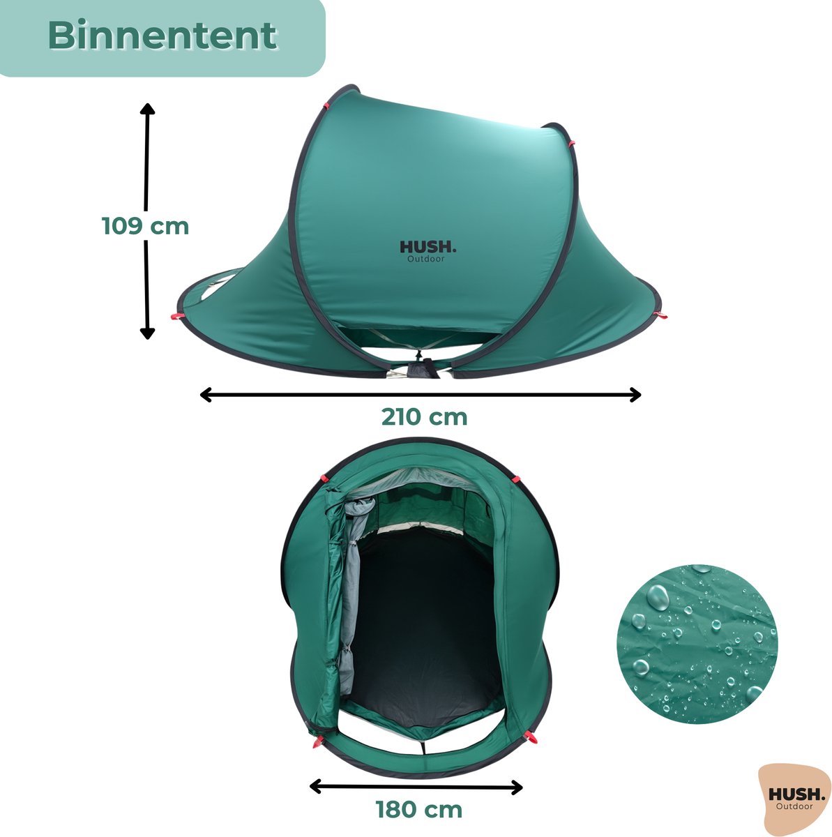 HUSH Outdoor campingtent 2 tot 3 personen groen thumbnail 3