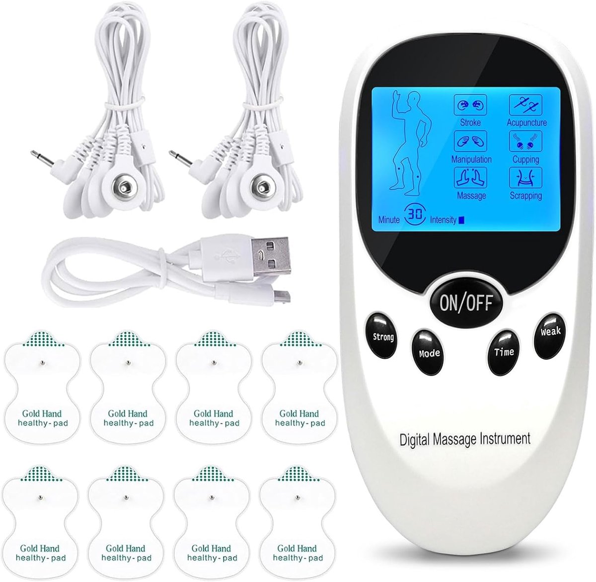 SnelShoppen - TENS/EMS apparaat voor pijntherapie, menstruatiesimulator met 6 modes en 11 intensiteiten, elektroden voor spieropbouw en pijnverlichtin