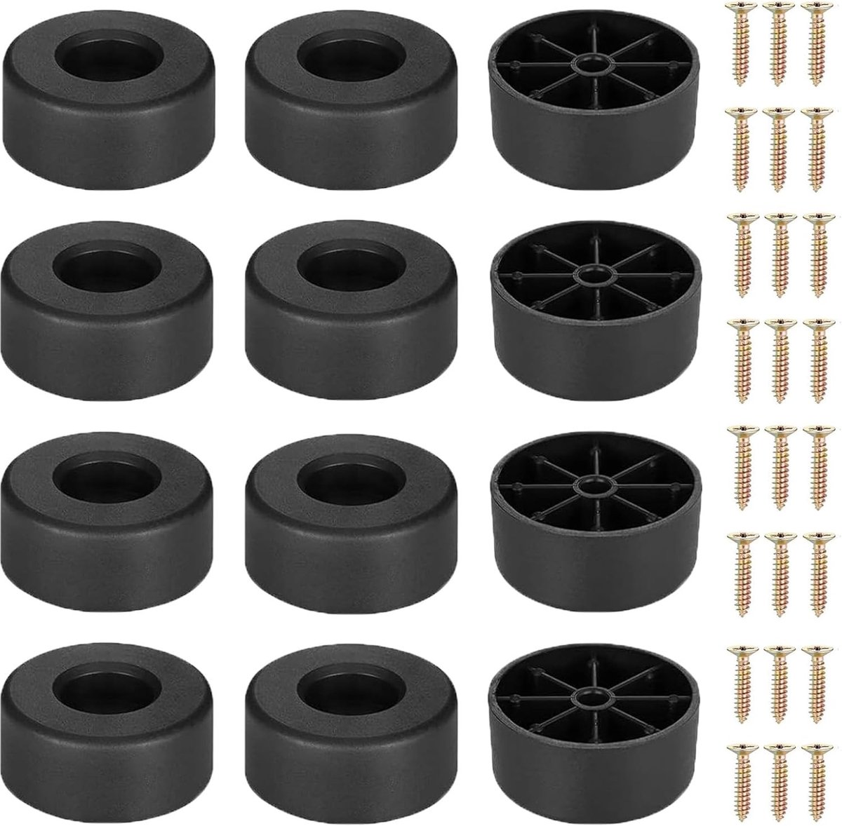 Set van 12 ronde meubelpoten, 45 mm diameter x 20 mm hoogte, verstelbare antislip voeten voor meubels, kasten, banken en tafels in zwart kunststof