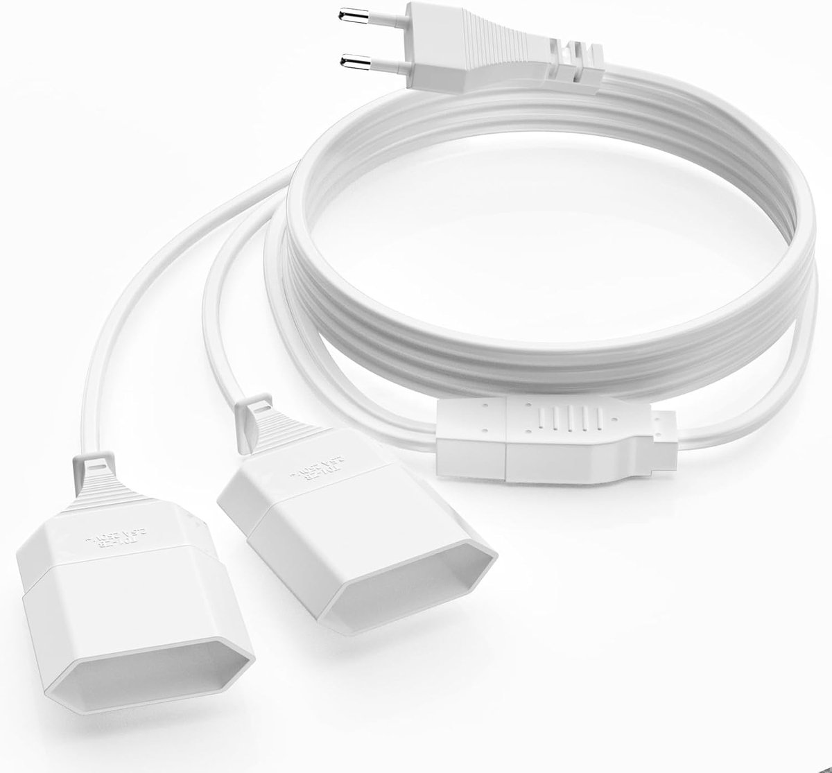 SnelShoppen - 5m Verlengsnoer met 2-in-1 Type C Euro Plug, 2-voudige Stopcontact, 0.75 mm², Wit, Ideaal voor Thuis, Computer, TV, Keuken, Camping