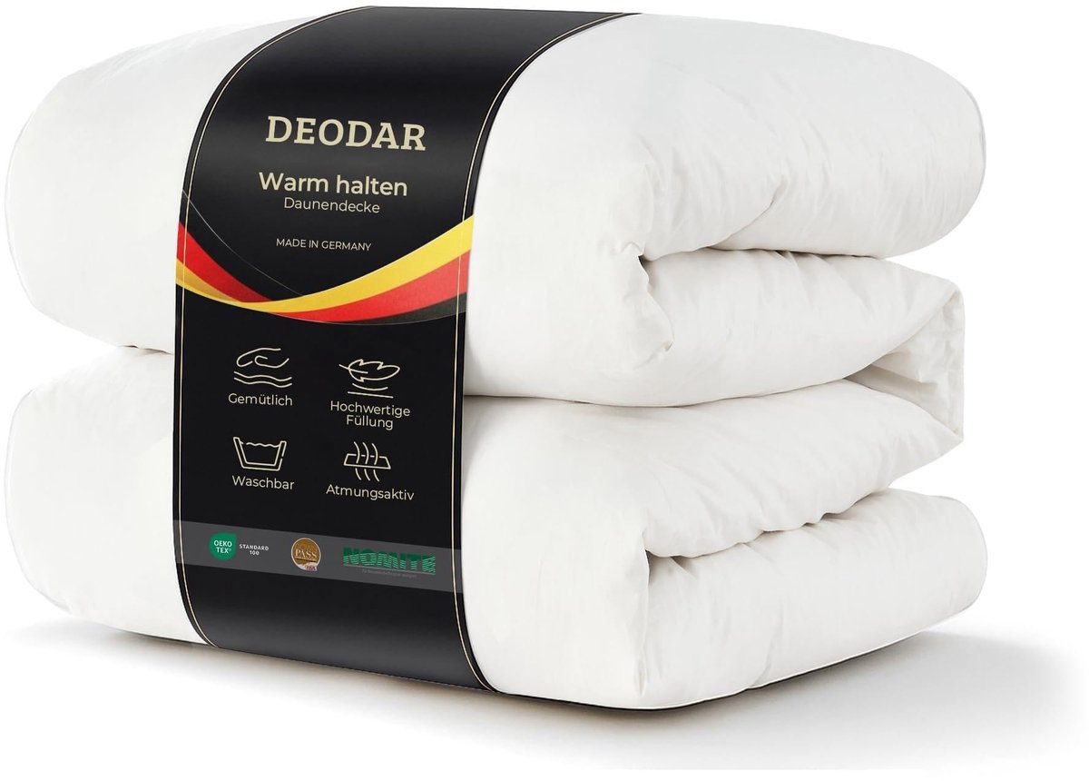 SnelShoppen - Deodar Donzen Dekbed 220 x 240 cm, Vierseizoenendekbed met 2930 g Dons en Veren, 100% Katoen, Zacht en Ademend, Wasbaar, Oeko-Tex & RDS-