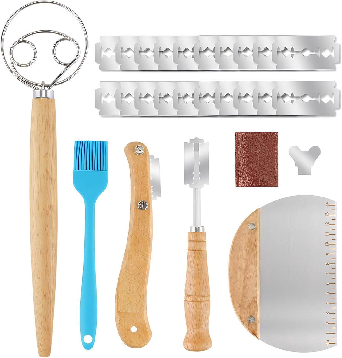 SnelShoppen - Datyeco Broodmes Set met 27 Stuks - Bakkersmes, Deegmes, Baguette Mes, 20 Vervangende Messen, Deegklopper, Deegsnijder, Siliconen Kwast