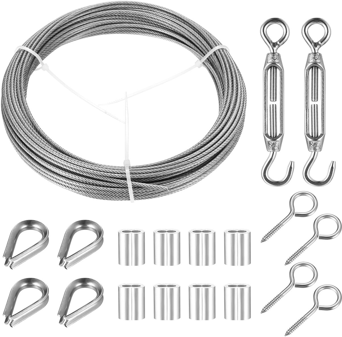 SnelShoppen - Wire 2mm x 15M RVS Set, Spanningdraad, Kletterhulp Set, Tuin Sling RVS Kabel met M5 Spanner voor Hangende Lichten, Schilderijen, Gordijn