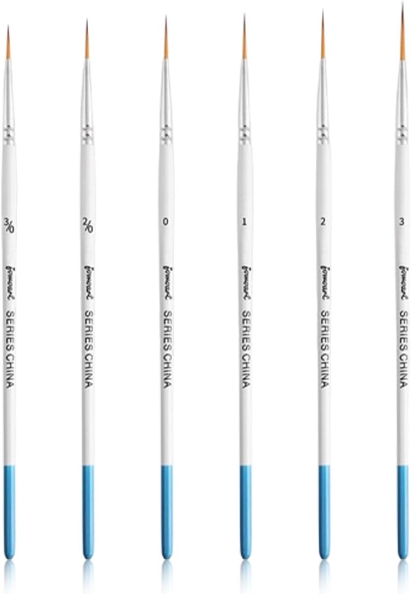Set van 6 Acrylkwasten voor Professioneel Gebruik, Waterverfkwasten voor Gedetailleerd Schilderen, Ideaal voor Beginners en Kunstenaars