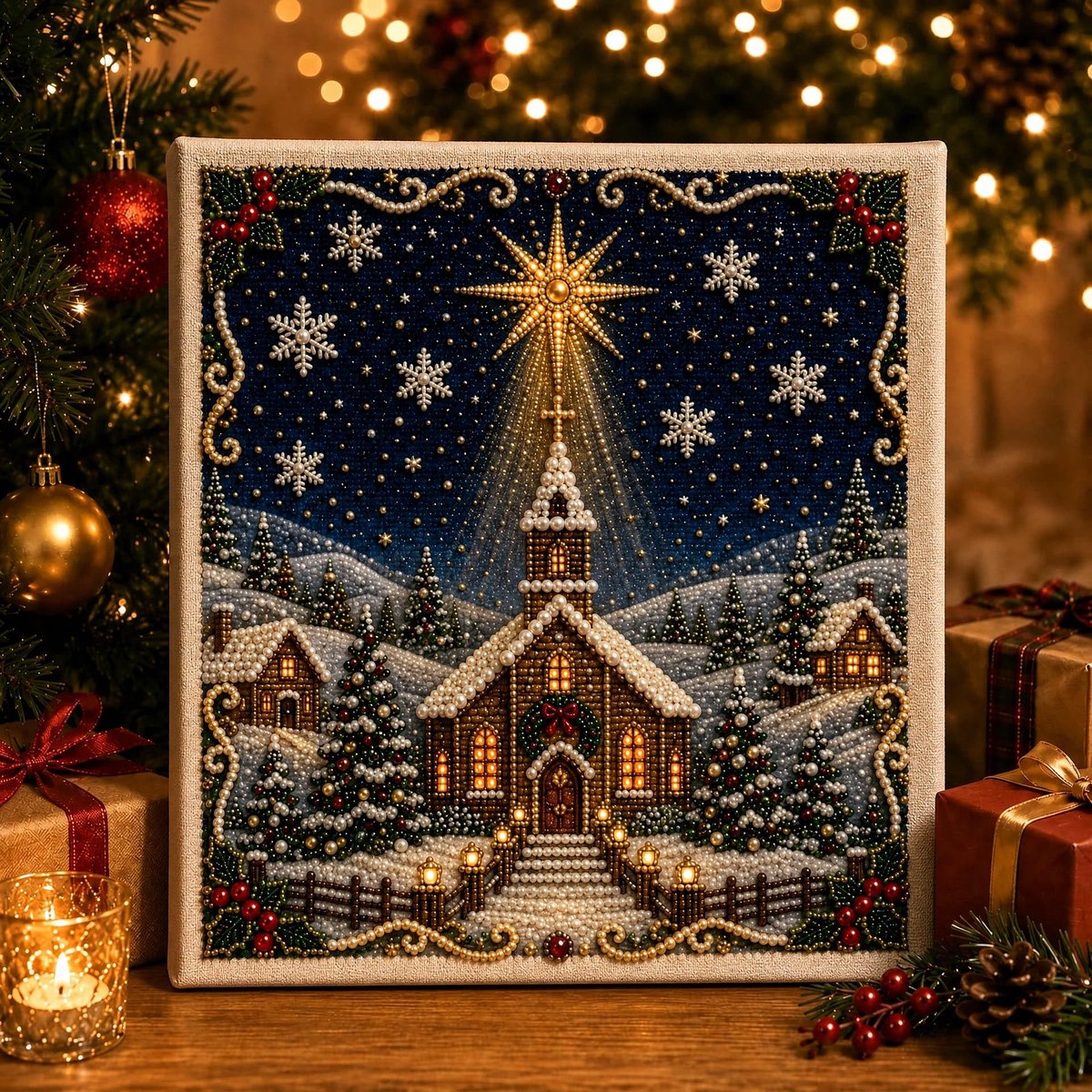 Casalora 3D DIY Kerst Sneeuwstad Parel Diamantschilderij Kunstpakket voos Volwassenen & Beginners - 20 x 20 cm
