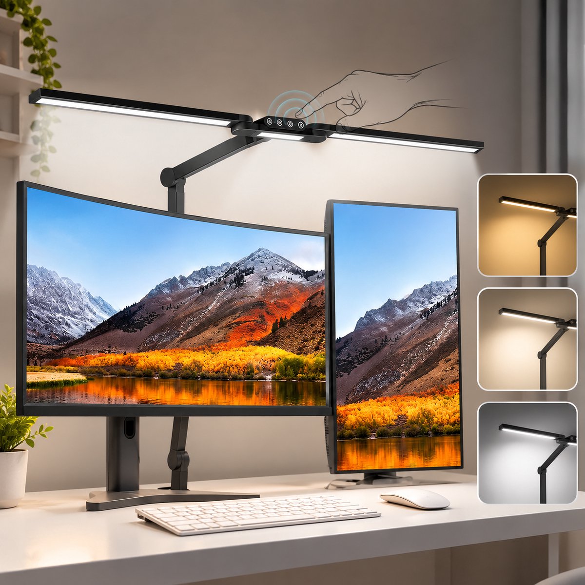 Lapamax Bureaulamp LED 3-Lichts met Klem 95 cm-Werklamp Dimbaar met 180° Verstelbare Lampkop&360° Draaibare Basis - Monitor Lamp met 3 Verstelbare Lichtbalken- Hobbylampmet Automatische Lichtsensor-Architectenlamp- Klemlamp voor Kantoor, Tekentafel