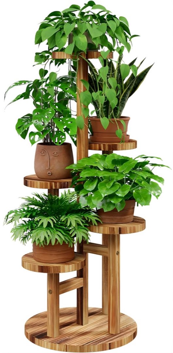 KIRA® Plantenrek - Decoratieve Bloempotstandaard voor Binnen - Stijlvol Verticaal Plantenrek voor Bloempotten - Bruin - 35cm x 35cm x 86cm