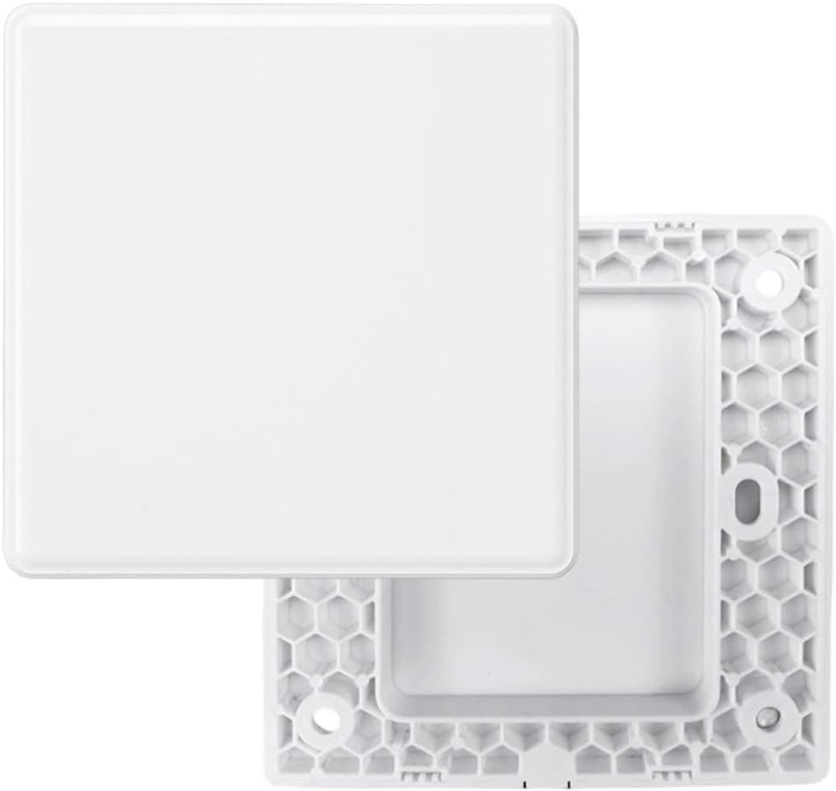 Set van 2 Blinde Wandplaten voor Ongebruikte Stopcontacten of Schakelaars, Plastic, Wit, 8.7 x 8.7 cm, Ideaal voor Afwerking en Verfraaiing van Muren