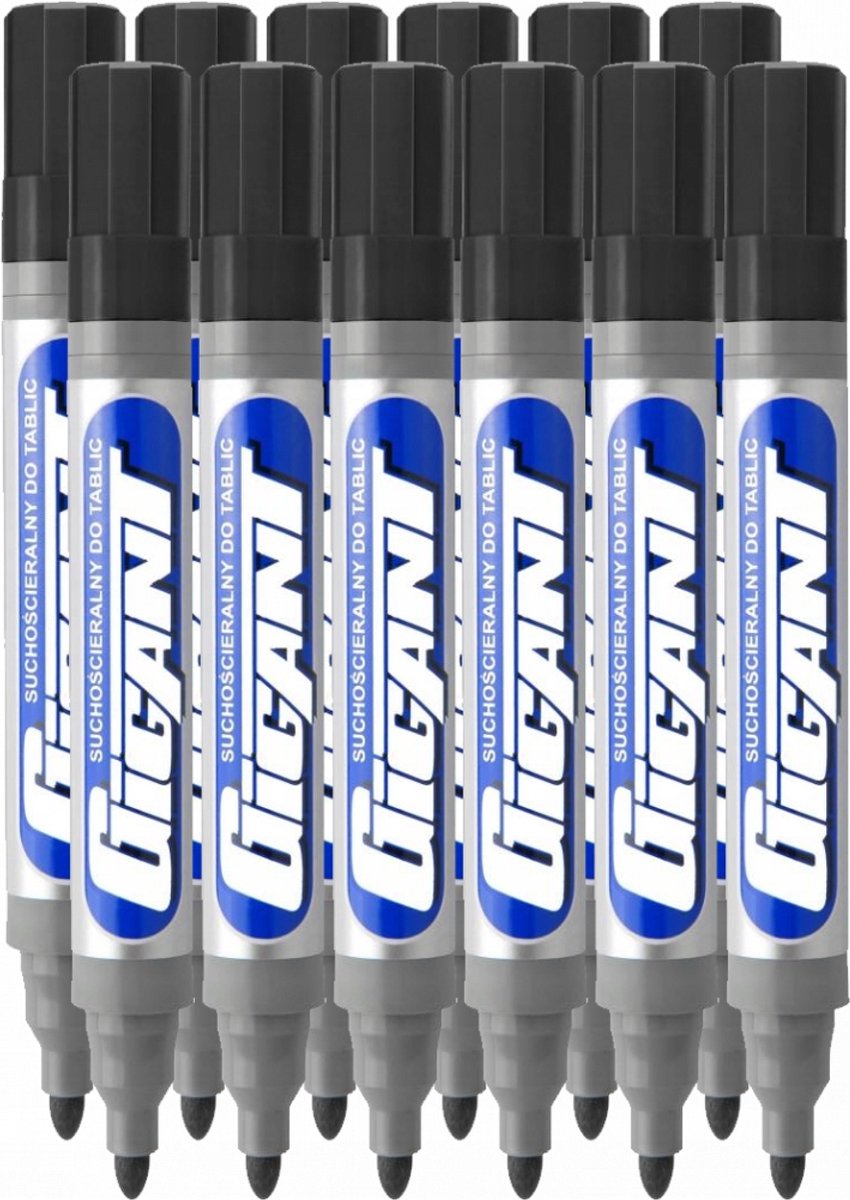 Kamet Gigant Whiteboard Markers Zwart - 12 Stuks