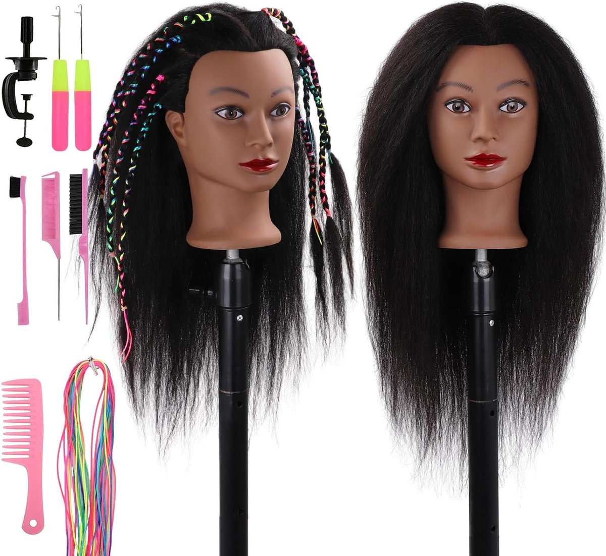 Mannequin Hoofd - Oefenhoofd Haar - Haarstyling Oefenen - 100% Menselijk Haar - 457 cm - Zwart