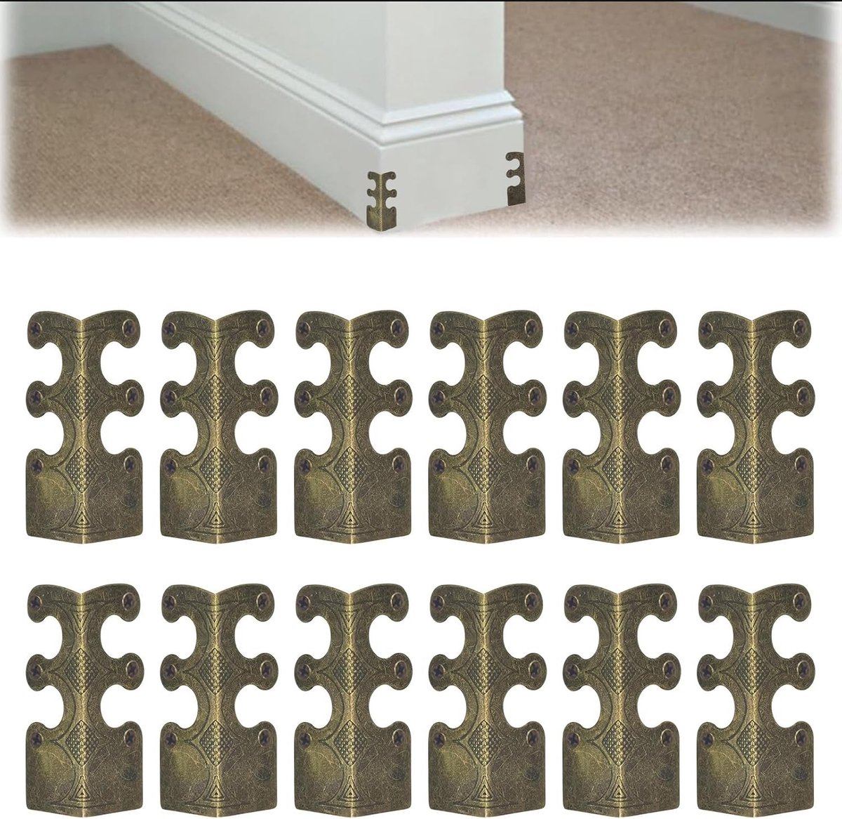 Metalen Hoekbeschermers voor Plinten, 12 Stuks Decoratieve Hoekbescherming voor Tafelranden, Veiligheidsbeugels met Schroeven in Vintage Brons Afwerking