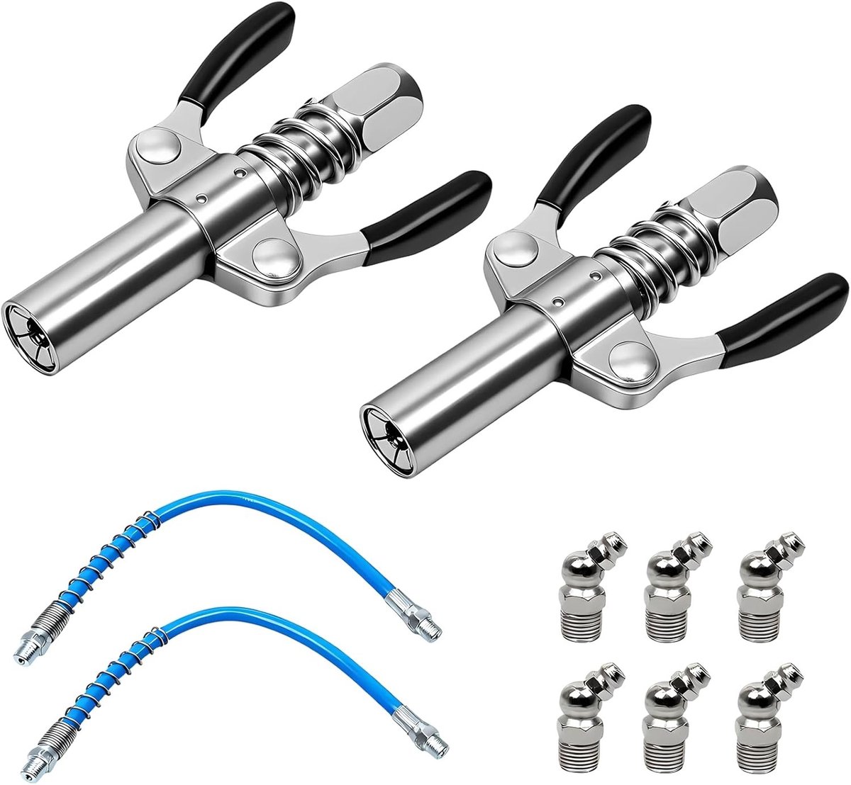 Dubbele handgreep vetperskoppeling, 2 stuks, 17.000 psi G-coupler voor vetpers met slang 30 cm en M10 smeernippel, accessoires voor vetpersen en smeernippels