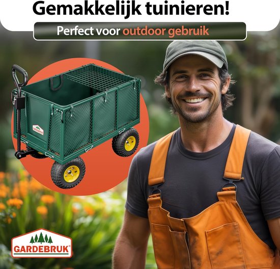 Bolderkar met zeil - Tuinkar bolderwagen - Transport in tuin - Hoge laadcapaciteit - 114 x 52 x 105 cm — afbeelding 4