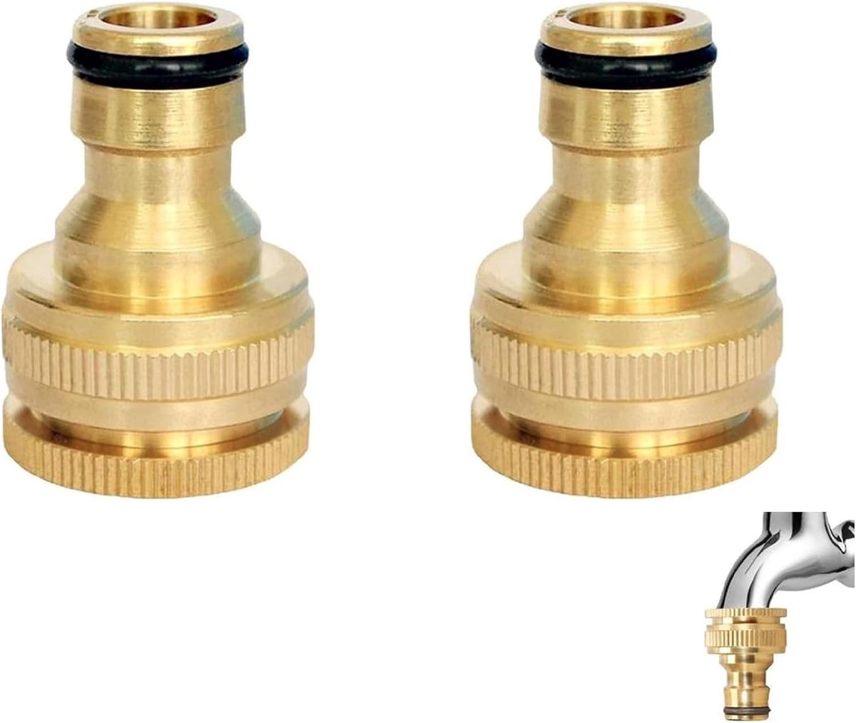 Twee Delige Messing Slangconnector voor 1/2 Inch en 3/4 Inch Tuinslang - Snelle Koppeling voor Tuinwaterkraan en Slangaansluiting