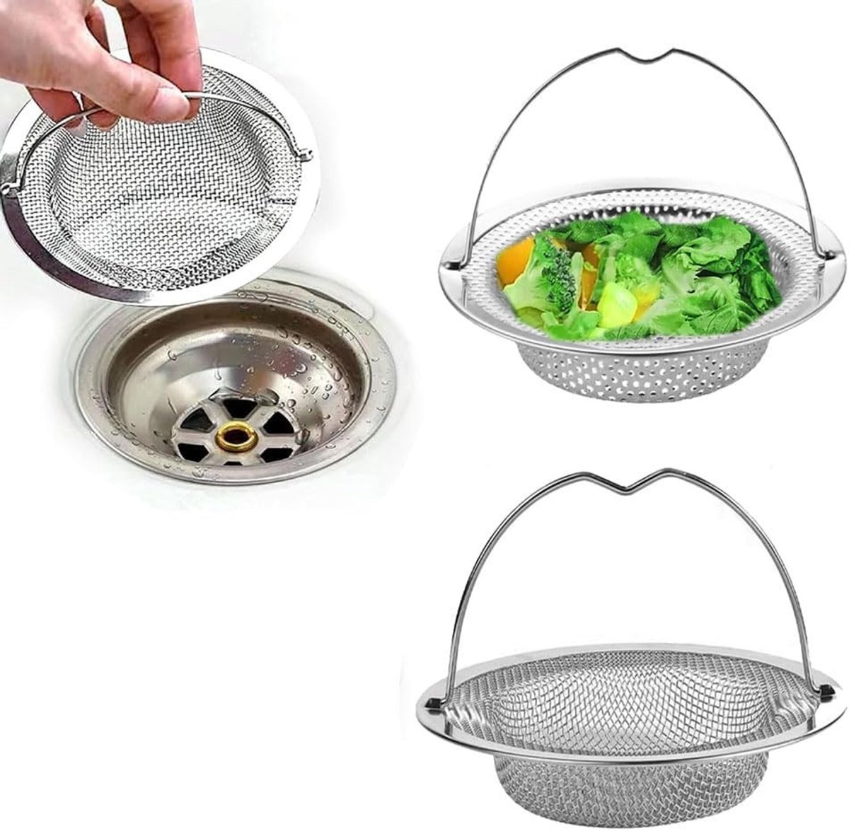 Set van 2 RVS Afvoerfilters voor Keuken en Badkamer - 11,2 x 3,5 cm - Effectieve Vuilafvoer en Bescherming tegen Verstoppen