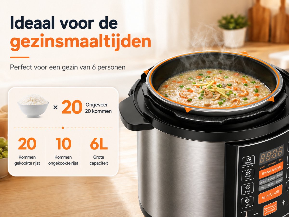 Rijstkoker -15-in-1 Elektrische Rijstkoker en Multicooker van RVS – Snelkookpan, Slowcooker, Stoomkoker, Yoghurtmaker en Sauteerfunctie – foto 2