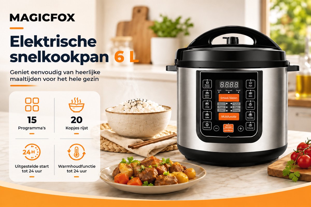 Rijstkoker -15-in-1 Elektrische Rijstkoker en Multicooker van RVS – Snelkookpan, Slowcooker, Stoomkoker, Yoghurtmaker en Sauteerfunctie – foto 6