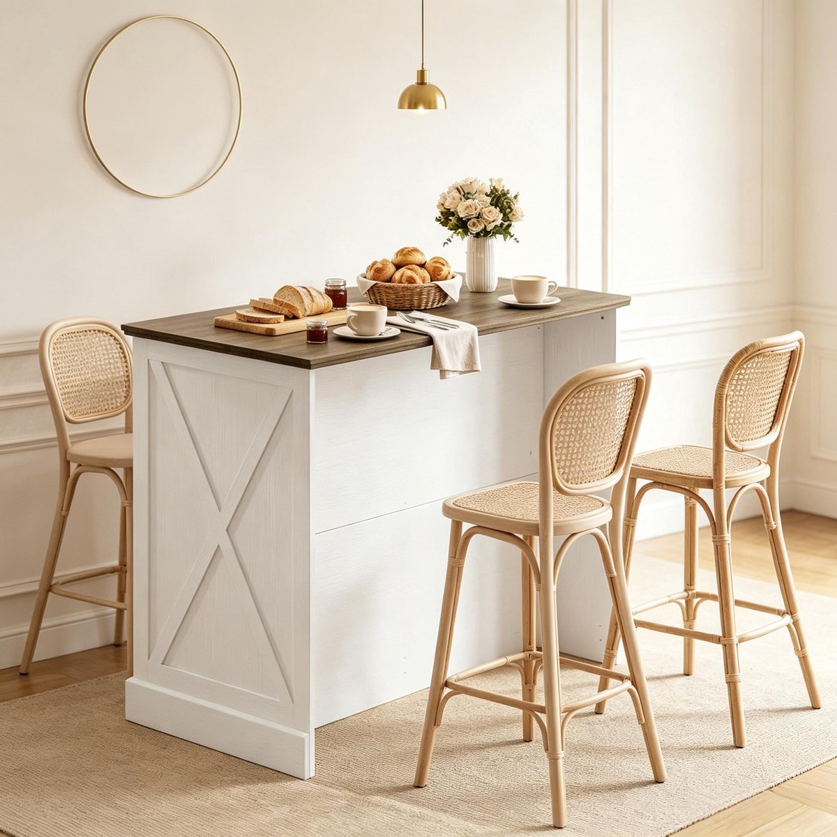 Clruro Keukeneiland - 106,4 x 57 x 92 cm - 2 Laden en Schuifdeur - Verstelbaar - MDF - Wit/Bruin