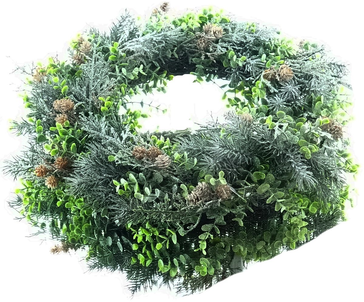 Kerstkrans Eucalyptus met dennengroen Ø 50 cm - Kunstbloemen