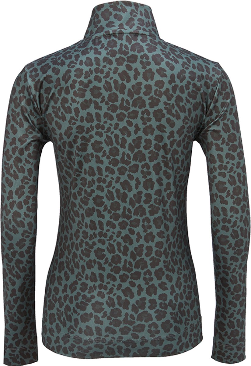 PK International - Vixer - Shirt - Technisch trainingsshirt - sneldrogend - ademend - Panterprint - Hoge kraag - Gouden Ritsje - All Over Sea Moss - Groen/Blauw/Zwart - S/36